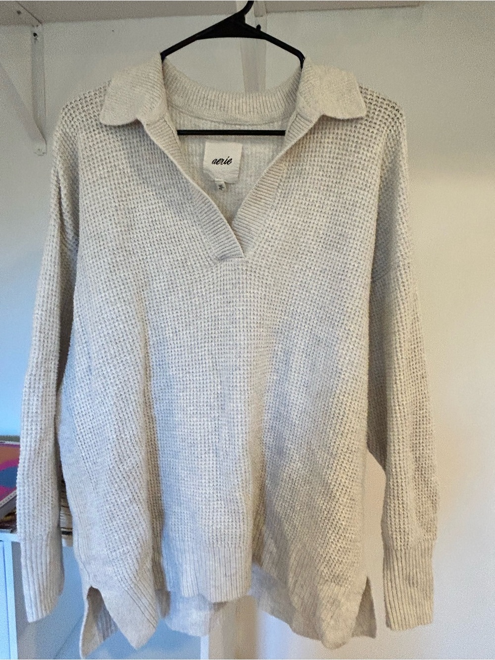 Aerie CozyUp Waffle Polo Sweater